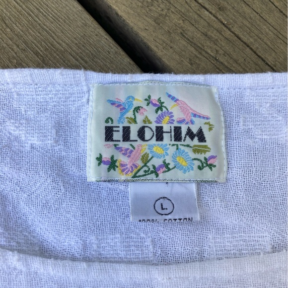 ELOHIM Top White Colorful Floral Embroidered Cotton Green Pink Blue Size Large - Picture 11 of 15